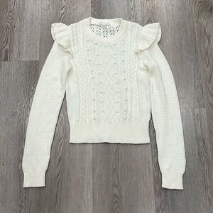 Veronica Beard Cream Sweater with Ruffle Details